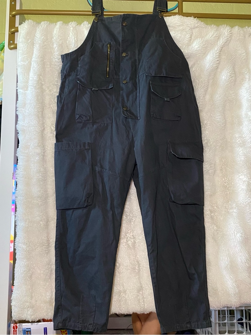 Men's Charcoal Gray Cargo Overalls with Multiple Utility Pockets